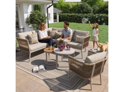 Conjunto de Jardim Cinza, 3 Peças, 2 Sofás e Mesa de Ferro Pintado, Encosto Ajustável, Madeira de Acácia, com Almofadas | S/MARCA
