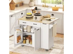 Ilha de Cozinha Móvel S/MARCA, com rodas, bancada rebatível, 2 gavetas, 119,5x74x94,5cm, branco