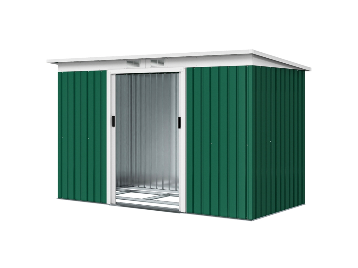 Galpão Jardim 280x130x172cm Com Kit Fundação E Porta Deslizante, Aço Galvanizado Verde Escuro