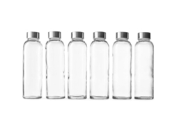 2026 botellas de Vidrio Transparente Con Tapa, 18 Oz Reciclables, Sin Bpa, Ecoamigables, Boca Ancha, 6 Unidades
