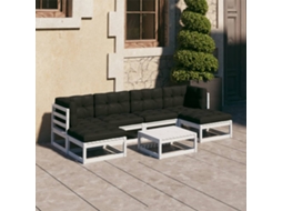 Vidaxl 7 Pcs Conj. Lounge De Jardim C/ Almofadões Pinho Maciço Branco