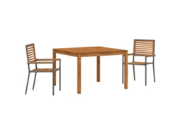 Conjunto 3 De Jantar Para Jardim Com Almofadas Vidaxl Cinza Madeira