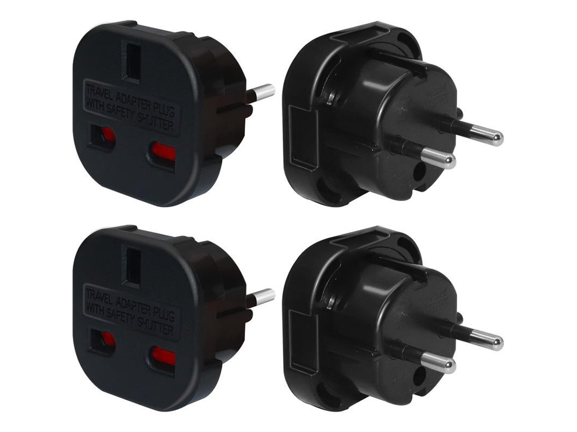 2 adaptadores de plugue Reino Unido para Europa, para viagens UK para EU, preto | S/MARCA