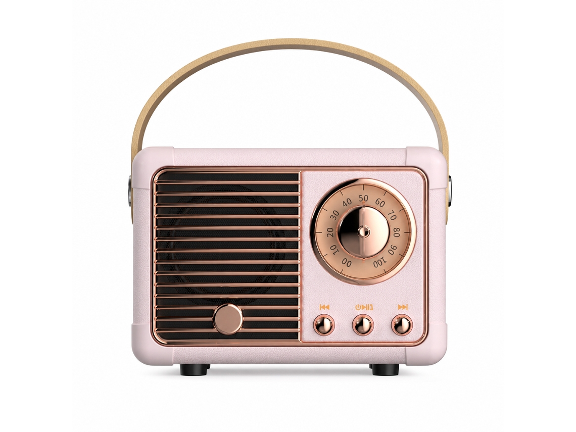 Coluna Bluetooth Portátil Retro Rosa com Pega, Mini Alto-falante USB para Telemóvel Hm11