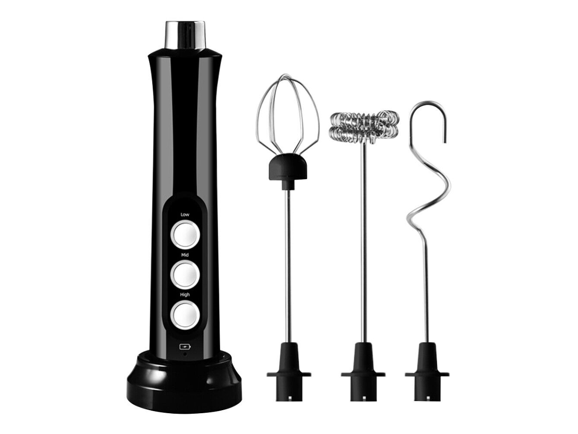 Batedor de Leite Elétrico Recarregável, Misturador de Alimentos, Espumador de Café, Liquidificador Portátil Preto SUNNY SPACES