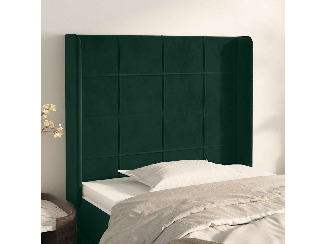 Vidaxl Cabeceira Cama C/ Abas Veludo 103x16x118/128 Cm Verde-escuro