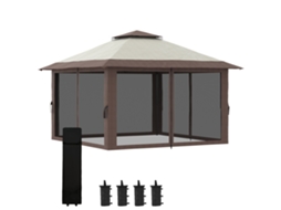 Gazebo Pop-up Com Teto Duplo Dobrável E Proteção Uv 50+, 4 Mosquiteiros Com Zíper 4x4m, Na Cor Bege