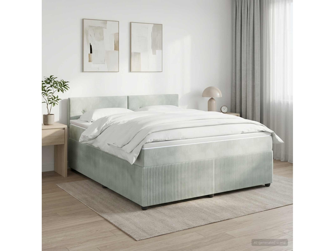 Vidaxl Cama Box Spring Com Colchão Cinzento-claro 160 X 200 Cm Veludo