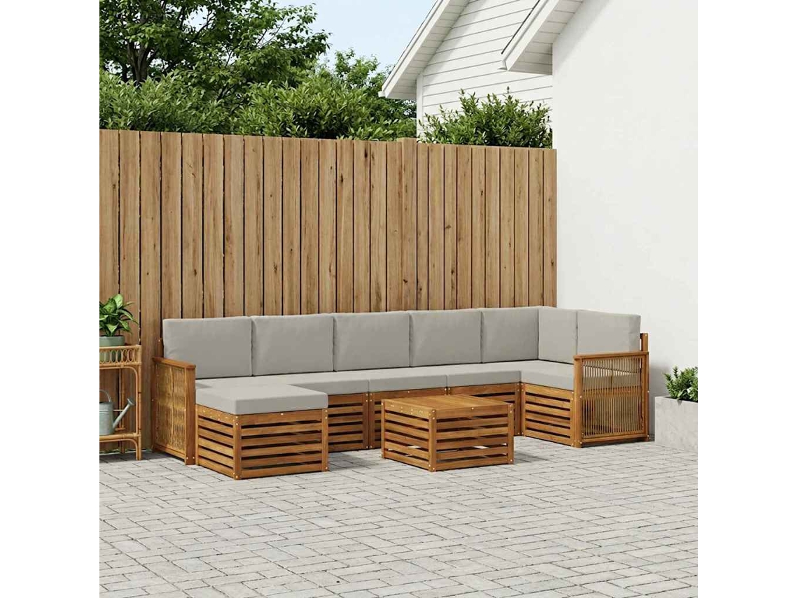 Vidaxl Conjunto De Sofás Para Exterior 7 Pcs Natural E Cinzento-claro