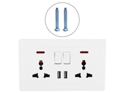 Interruptor de parede padrão do Reino Unido (2 grupos, tomada de 3 pinos, duas portas USB)