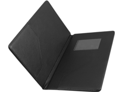 Pasta organizadora para cardápio em couro PU preto, ideal para cartas de bebidas e vinhos, perfeita para bares e restaurantes.