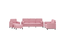 Conjunto 4 de sofás com almofadas VIDAXL veludo rosa
