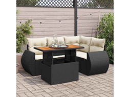Vidaxl 5 Pcs Conjunto Sofás De Jardim Com Almofadões Vime Pe Preto