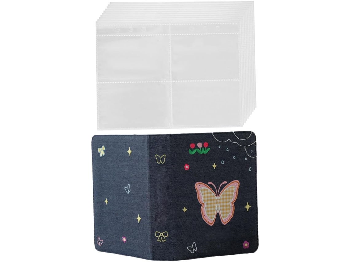 Álbum Fotos Portátil A5 Tecido 4 Compartimentos Várias Páginas Internas Leves Pvc Organizar Cartões GOKOCO