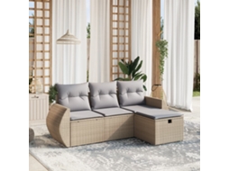 Vidaxl 4 Pcs Conj. Sofás Jardim C/ Almofadões Vime Pe Bege Misturado