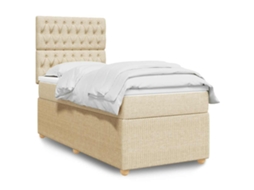 Cama Com Molas/colchão 90x200 Cm Tecido Cor Crème
