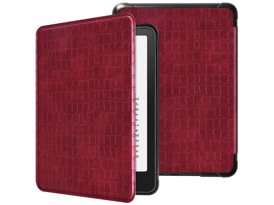 Elysve Capa Protetora Para Kindle Paperwhite 7 Polegadas 2024, Em Pele Sintética Com Padrão De Crocodilo Vermelho