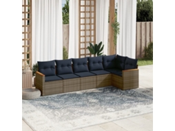 Vidaxl Conjunto De Sofá De Jardim Com 6 Peças E Almofadas Em Rattan Sintético Cinza