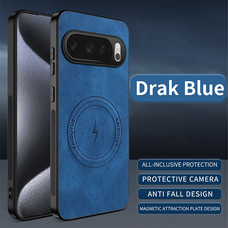Capa Clássica De Couro Magnético Para Celular (google Pixel 11 Azul), Compatível Com Carregamento Sem Fio Magsafe.