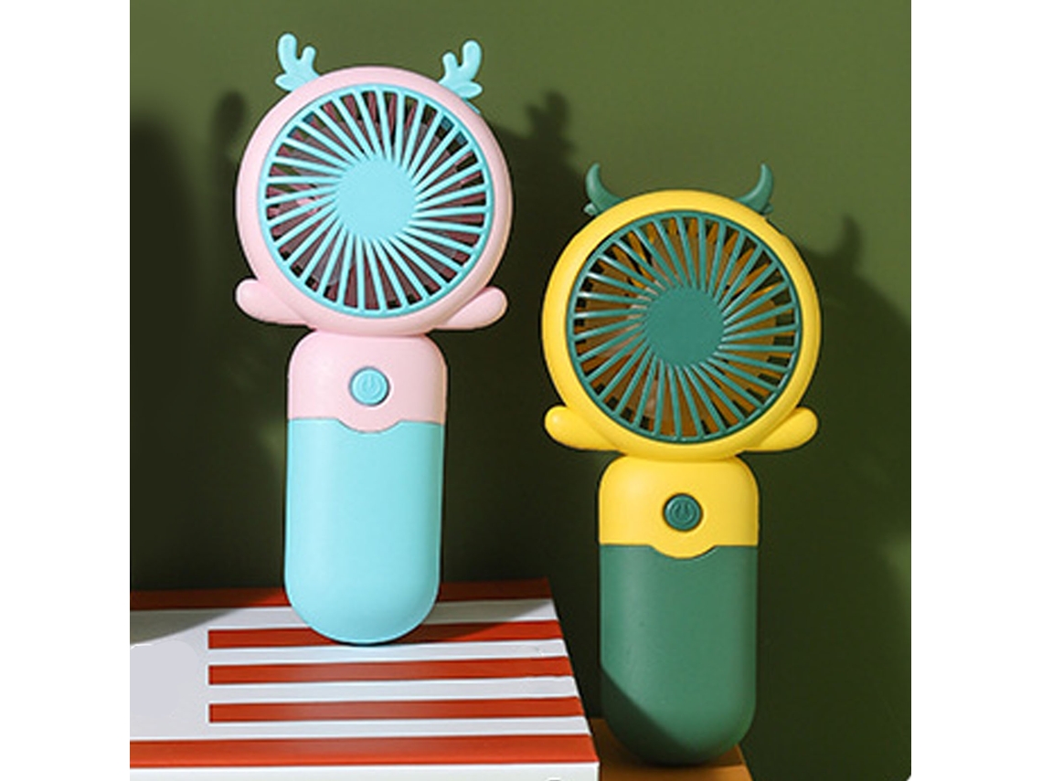 Ventilador Portátil De Mão Mini Usb Recarregável Com Vento Potente Amarelo E Verde Escuro