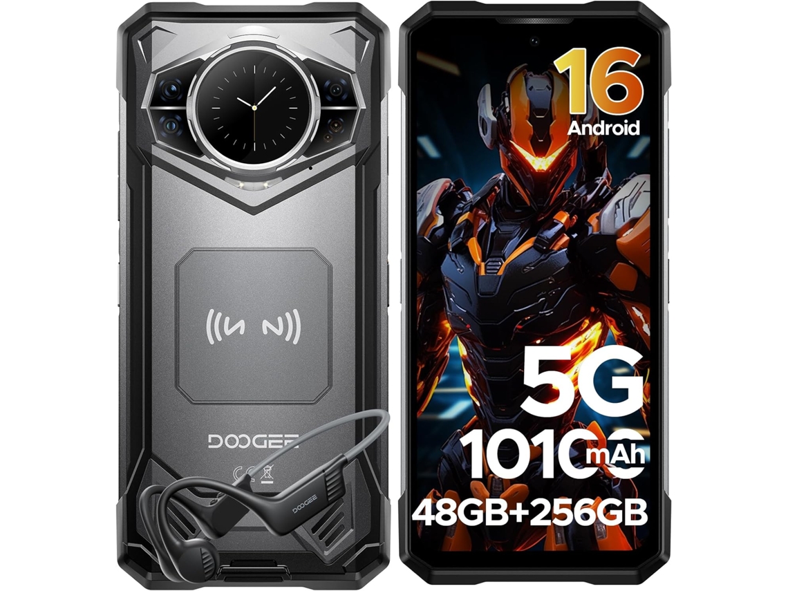 Smartphone Robusto 5g Doogee S200 VIP Android 16, 48gb 256gb 10100mah 6.72'' 120hz 100mp Nfc, Com Auscultadores De Condução Óssea, Cinza