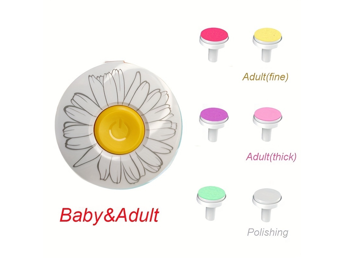Aparador elétrico de unhas para bebês, lixa USB com 6 cabeças de lixa (branco)