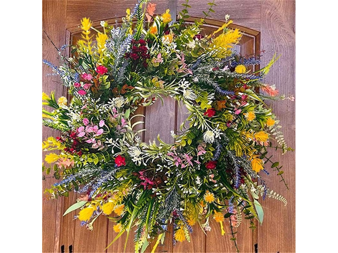 Coroa De Primavera 2024 Para Porta Da Frente, Decorativa Ao Ar Livre, Resistente Ao Clima, 50cm, Flores De Verão