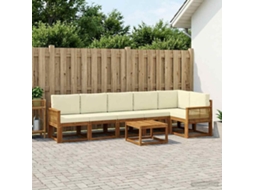 Vidaxl Conjunto De Sofás Para Exterior 7 Pcs Natural E Creme Poliéster