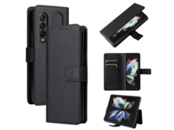 Capa De Couro De Cordeiro Com Aba Para Samsung Galaxy Z Fold4 Com Compartimento Para Caneta
