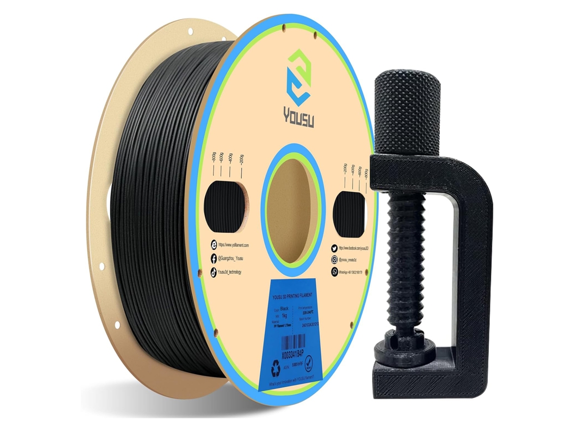 Fio De Polipropileno Pp 1,75mm Para Impressora 3d 1kg Resistente Química Compatível Com Fdm Preto