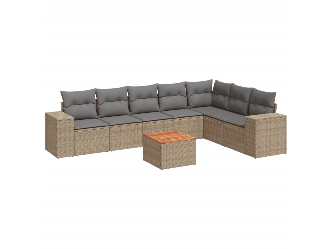 Conjunto de 8 Sofás para Jardim com Almofadões Vime Pe Bege MAISON EXCLUSIVE (8 pcs)