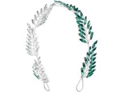 Tiara Chic Goddess em liga metálica verde, elegante e durável.