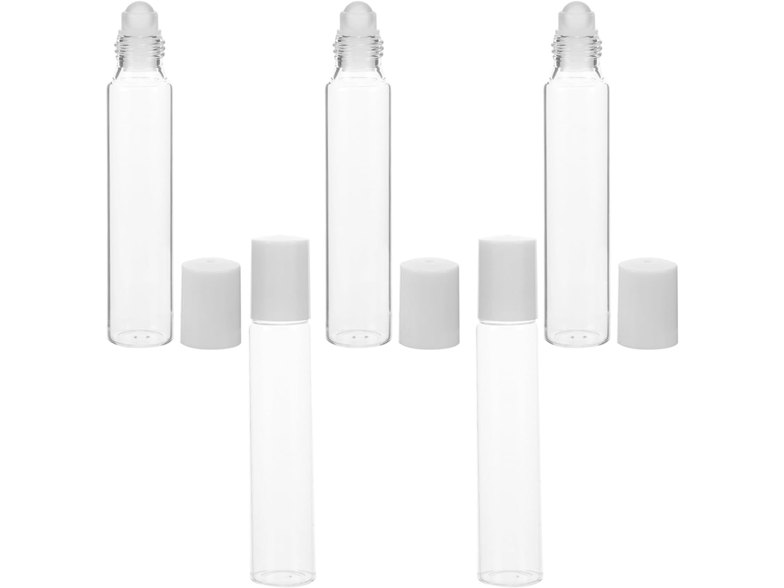 Frasco roll-on, vidro e plástico, embalagem com 5 unidades, branco