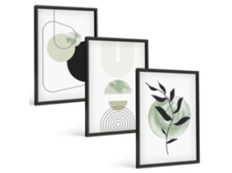 Quadros Decorativos Para Parede Formas Abstratas De Plantas Moldura Preta Quadros Para A Sala De Estar Espelharte (3 Piezas De 40x60 Cm)