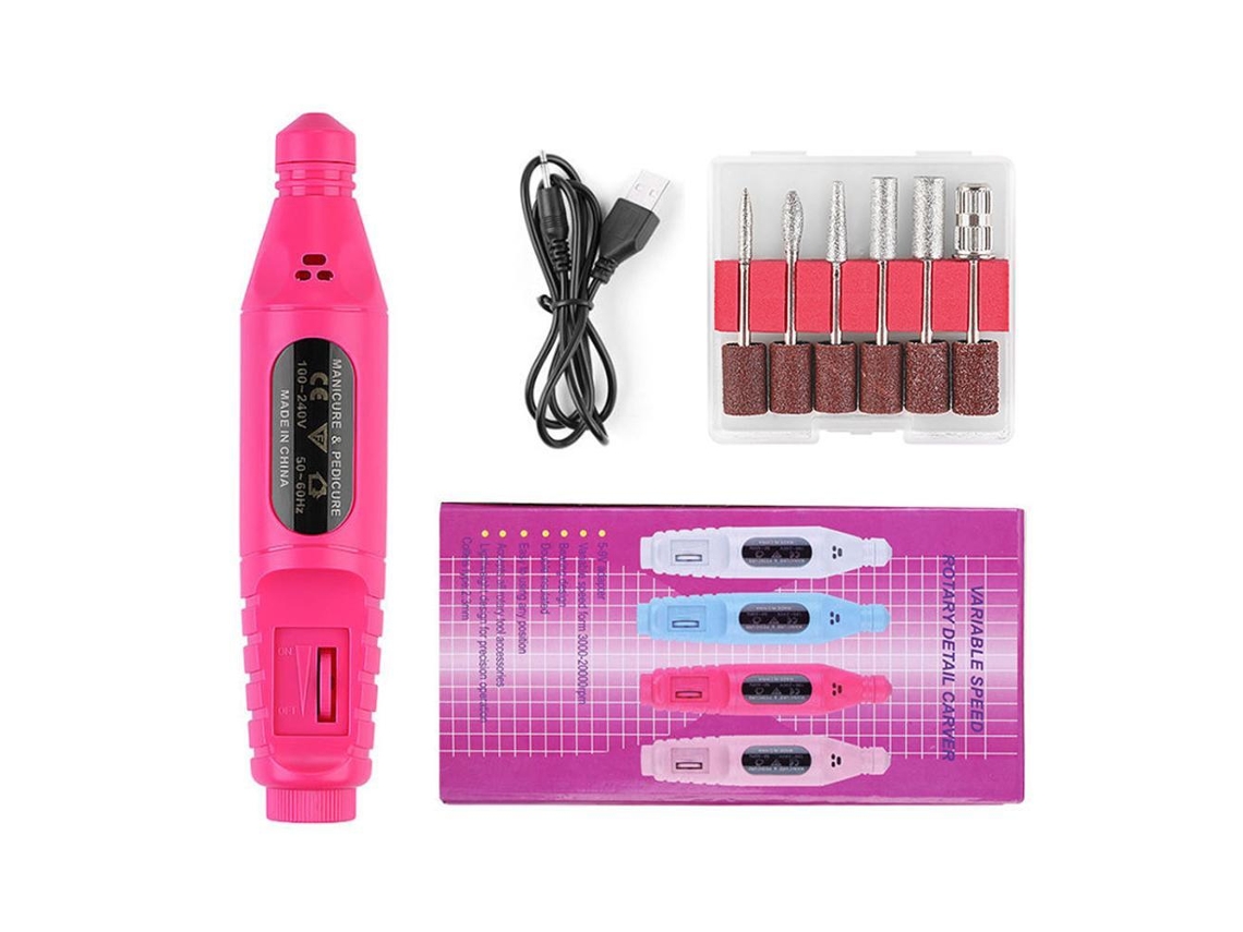 Kit De Lixadeira De Unhas Elétrica Ajustável Usb Para Manicure E Pedicure Com Furadeira 100v-240v Cor Vermelho Rosa