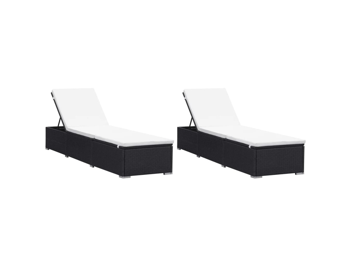 Vidaxl Espreguiçadeiras Com Almofadões 2 Pcs Vime Pe Preto