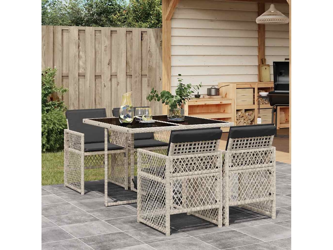 Vidaxl 5 Pcs Conjunto De Jantar P/ Jardim C/ Almofadões Cinzento Claro