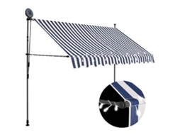Vidaxl Toldo Retrátil Manual Com Led 300 Cm Azul E Branco