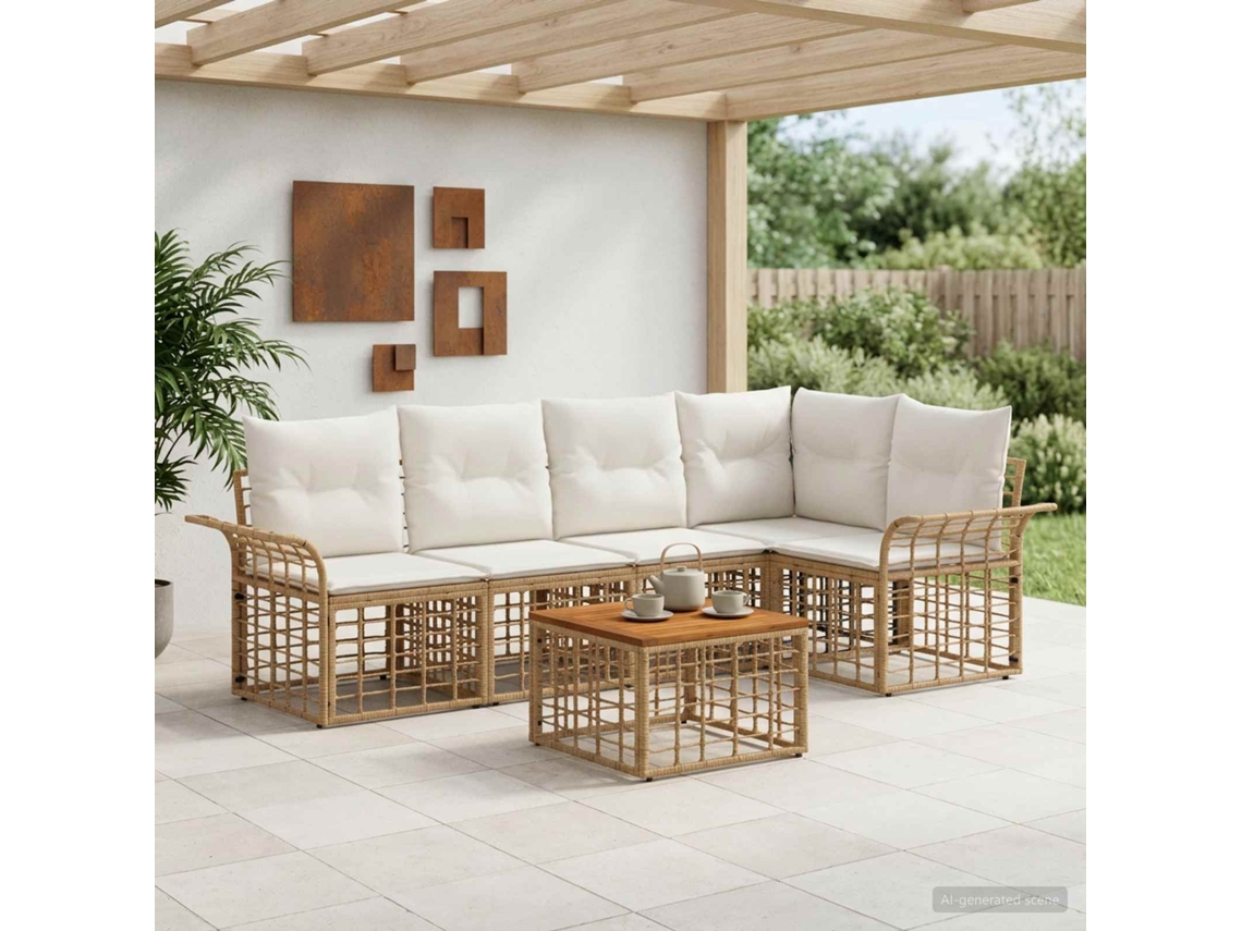 Vidaxl Conjunto De Sofás Para Exterior 6 Pcs Natural E Branco Creme