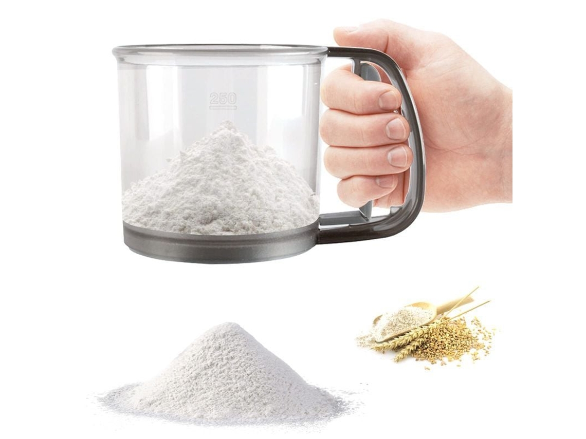 2026 cernidor de Harina de Acero Inoxidable Manual Con Mango Ergonómico Y Escala Medidora 250g