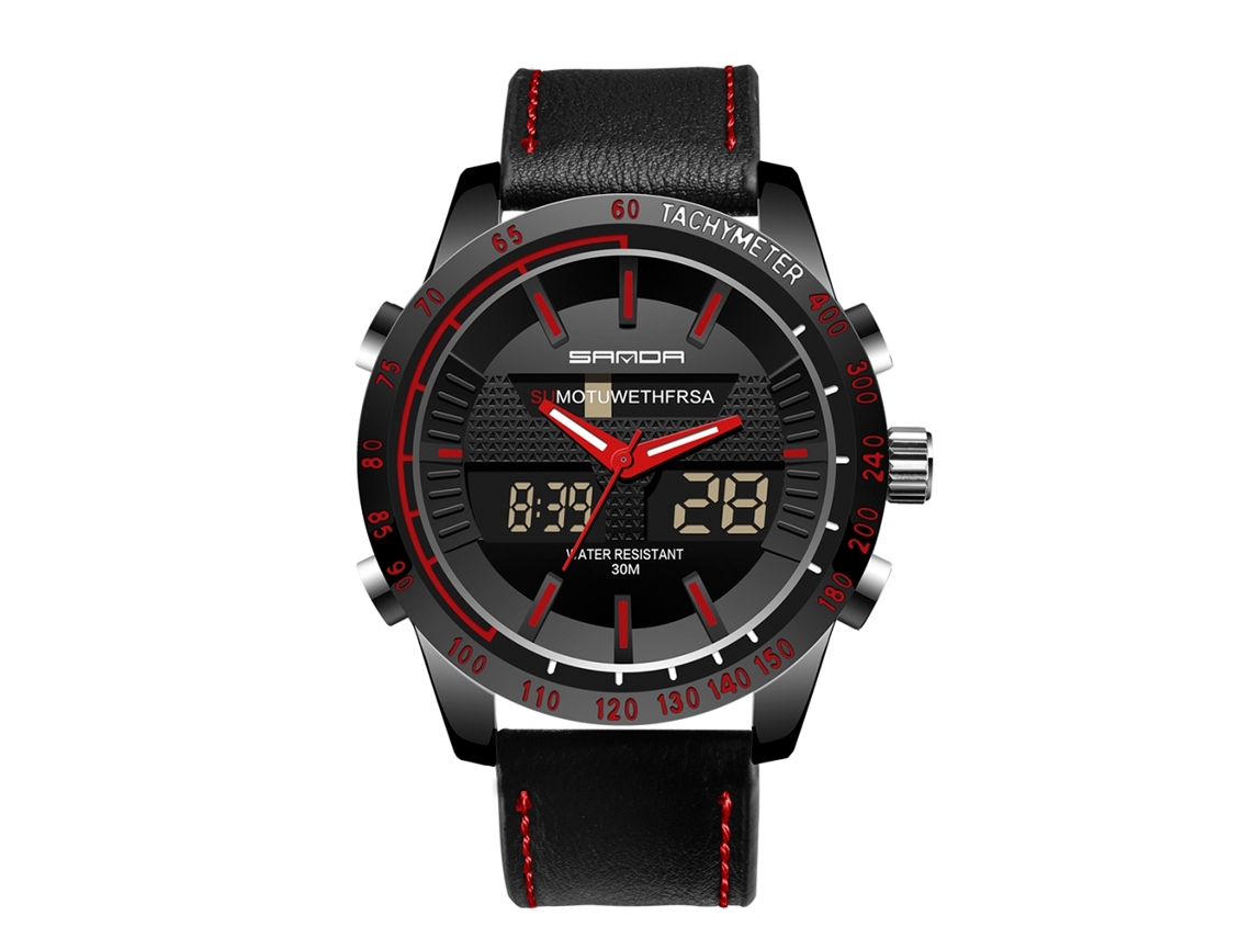 Relógio esportivo eletrônico Sanda Luminoso à prova d'água para adolescentes (preto/vermelho)