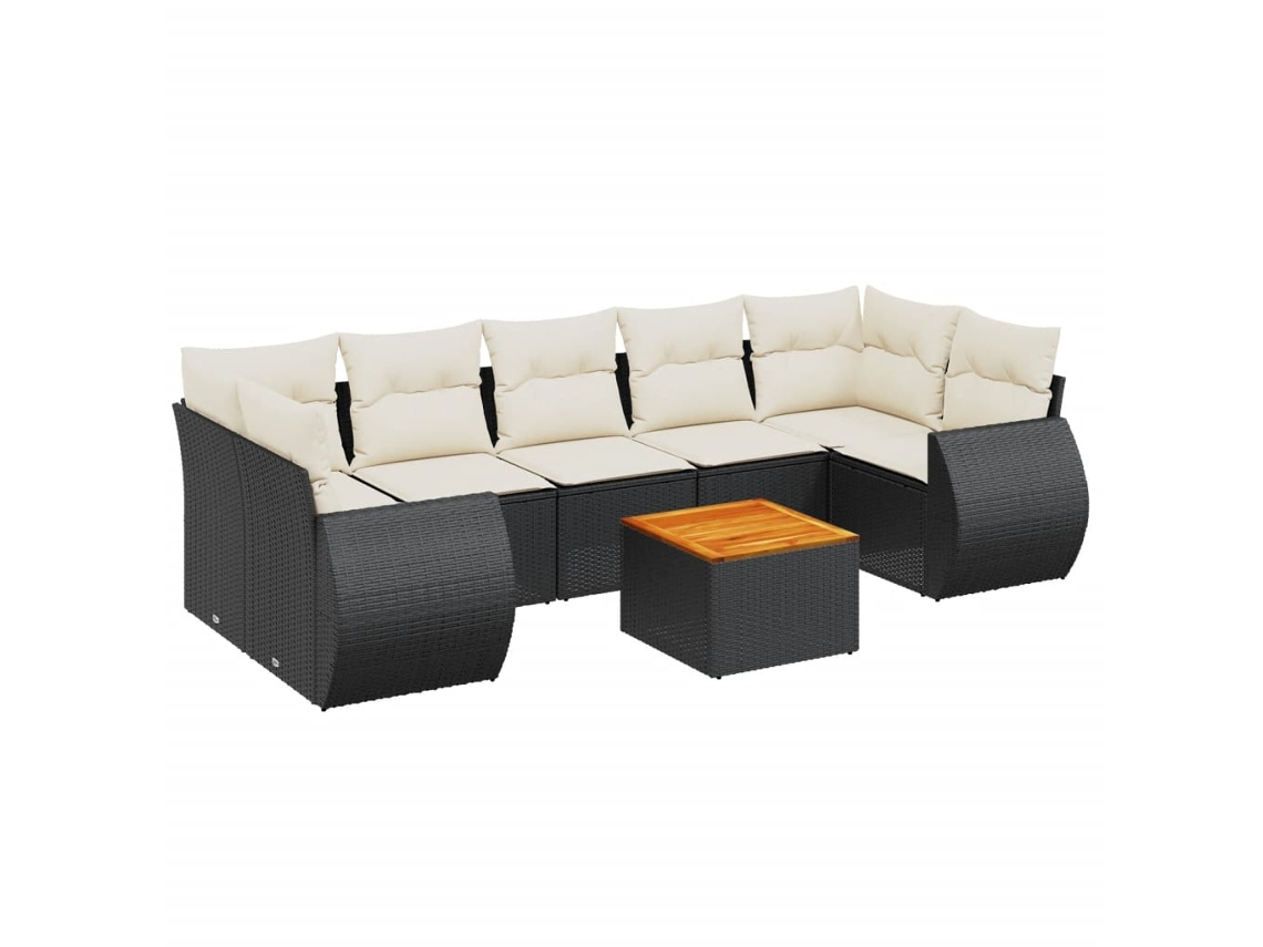 Conjunto 8 sofás de jardim VIDAXL com almofadões vime PE preto