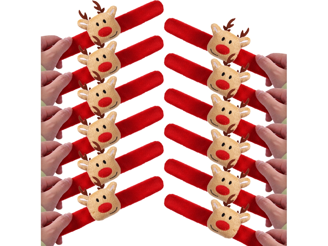 12 Pçs Pulseiras de Tapa de Natal Pulseiras de Tapa de Natal Pulseiras de Pressão para Lembrancinhas de Festa Infantil Veado