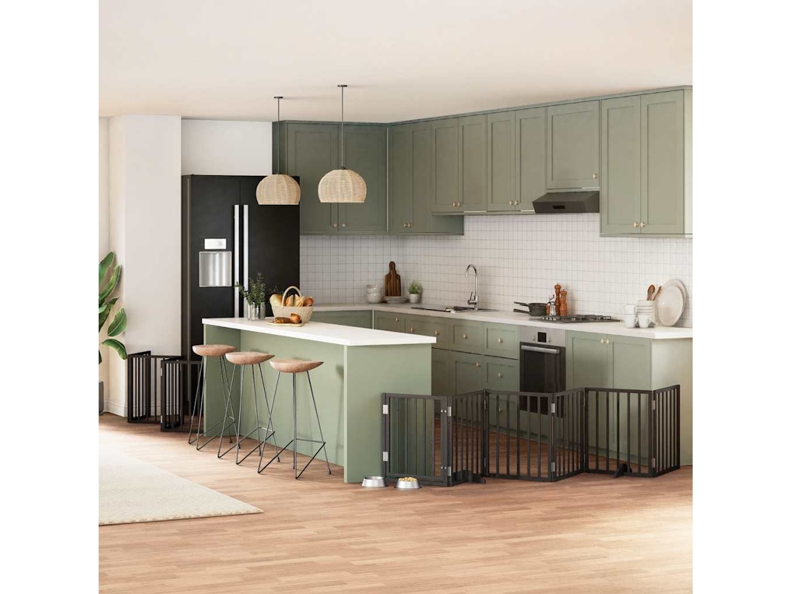 Vidaxl Portão P/ Cães Com Porta Dobrável 12 Painéis 600 Cm Álamo Preto