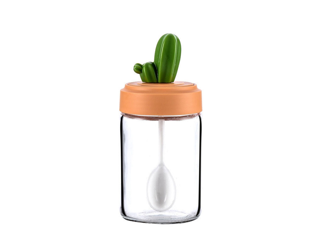 Conjunto 3 Frascos Temperos Cozinha Vidro Tampas Cactus Bandeja Selagem Boa | S/MARCA