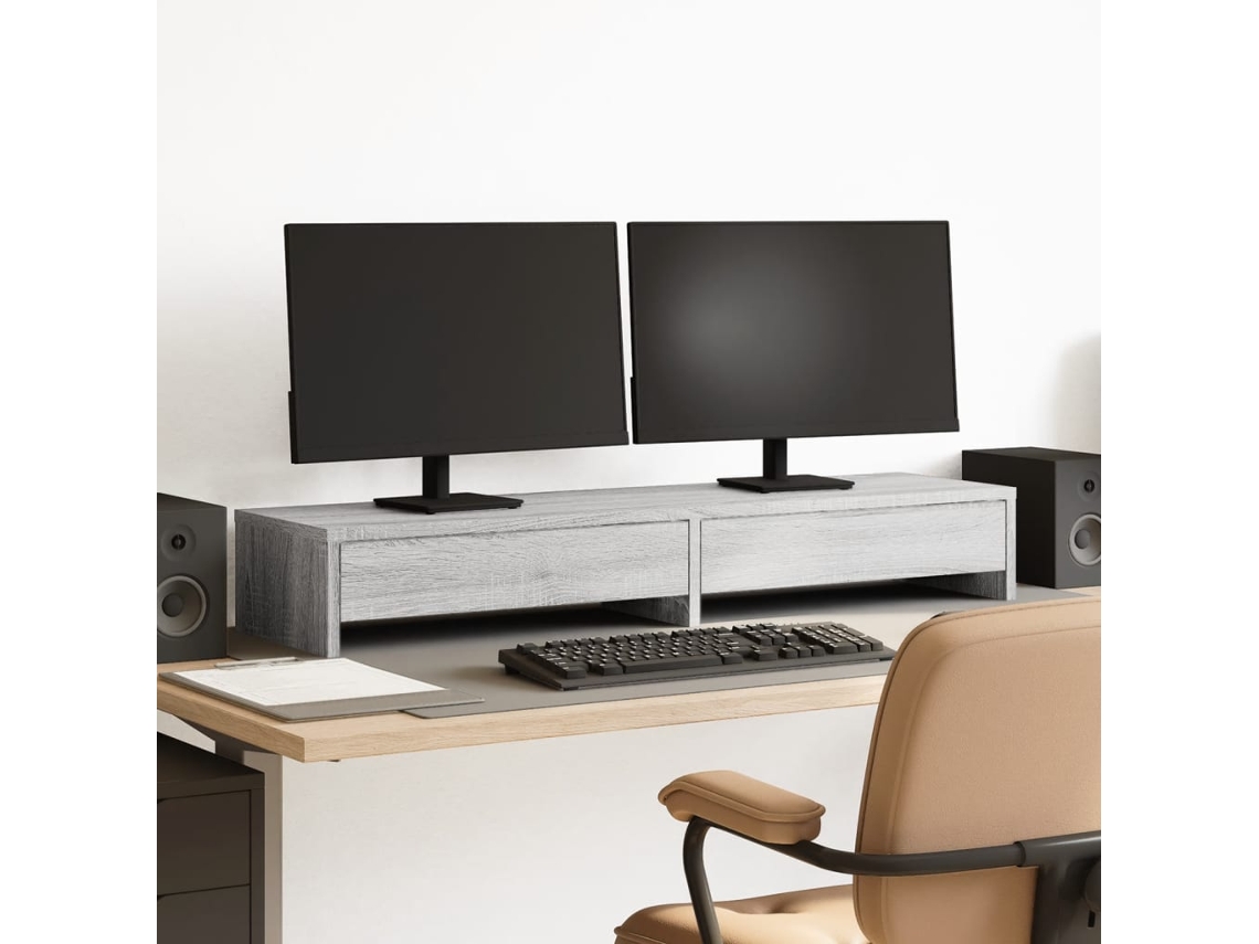 Vidaxl Suporte P/ Monitor C/ Gavetas Derivados Madeira Cinzento Sonoma
