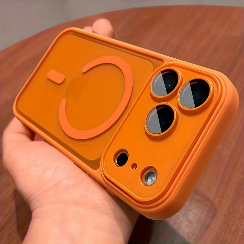 (iphone 15 Plus Laranja) Protetor De Lente Magnético, Compatível Com Carregador Sem Fio Magsafe.