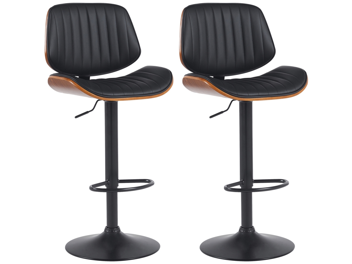Conjunto De 2 Bancos De Bar Clawson Em Imitação De Pele Nogueira/preto/preto Clp
