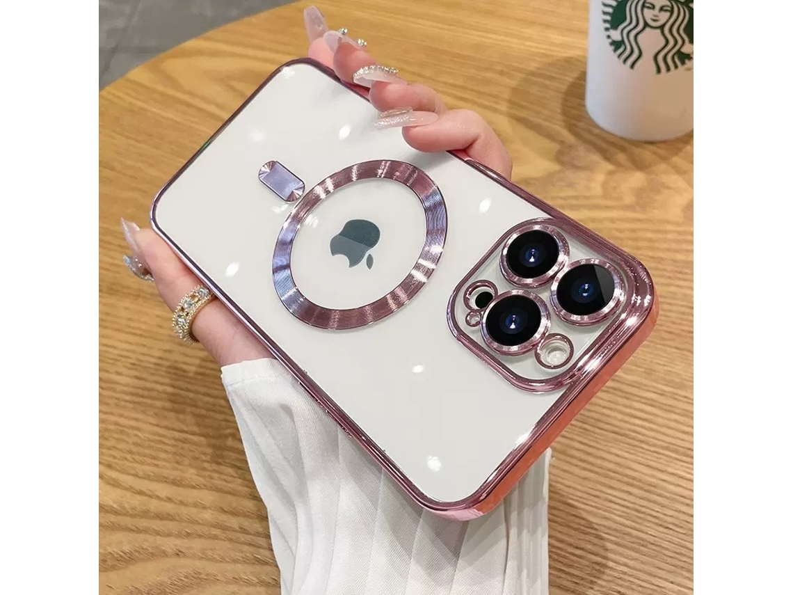 Capa Protetora Magnética Eletroplaqueada Rosa Para Iphone 17 Com Lente Protetora Contra Quedas.