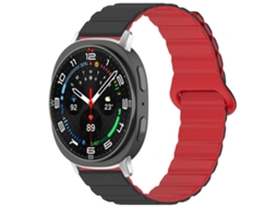Bracelete Para Samsung Galaxy Watch 8 / 8 Classic - Silicone Brilhante Magnético Loop - Preto E Vermelho